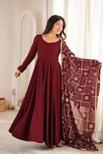  Solid Roman Chanderi Silk Fabric Flared Anarkali Pant and Dupatta Set