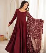  Solid Roman Chanderi Silk Fabric Flared Anarkali Pant and Dupatta Set