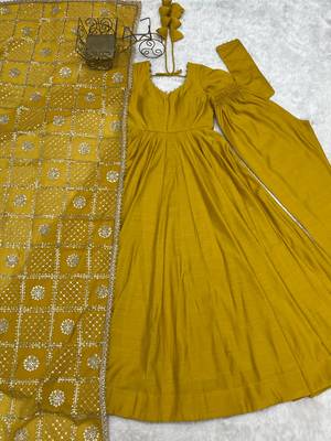  Solid Roman Chanderi Silk Fabric Flared Anarkali Pant and Dupatta Set 5