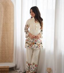  Printed Work Slub Cotton Fabric Straight Kurta Pant Set