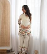  Printed Work Slub Cotton Fabric Straight Kurta Pant Set