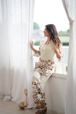 Printed Work Slub Cotton Fabric Straight Kurta Pant Set 2
