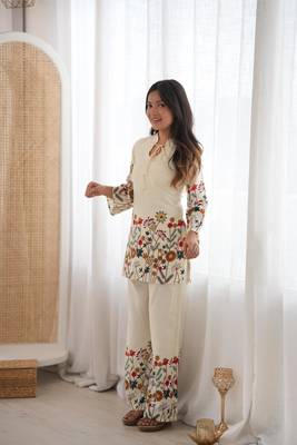  Printed Work Slub Cotton Fabric Straight Kurta Pant Set 3