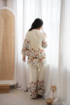  Printed Work Slub Cotton Fabric Straight Kurta Pant Set 4