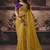 Mustard yellow faux organza saree with zari embroidered border & purple blouse