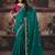 Teal green faux chiffon saree with zari embroidered border & magenta pink blouse