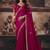 Rani pink faux satin saree with zari border & embroidered blouse
