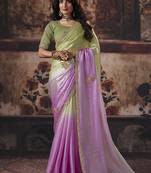 Light green & orchid pink faux satin shimmer saree with embroidered blouse