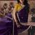 Dark purple shimmer faux satin saree with mustard yellow embroidered blouse