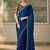 royal blue faux satin saree with embroidered lace border