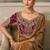 Brown faux georgette embroidered saree with wine blouse