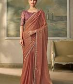 Rust faux georgette saree with-embroidered tussar blouse