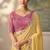 Light yellow faux chiffon saree with embroidered tussar blouse