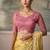 Light yellow faux chiffon saree with embroidered tussar blouse