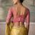 Light yellow faux chiffon saree with embroidered tussar blouse