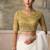 Off-white faux georgette saree with embroidered olive tussar blouse