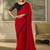 Red faux chiffon saree with black embroidered border and  blouse