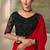 Red faux chiffon saree with black embroidered border and  blouse