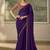 Dark purple faux  georgette saree with embroidered border & rose-gold blouse