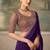 Dark purple faux  georgette saree with embroidered border & rose-gold blouse