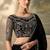 Black faux chiffon saree with embroidered cutwork border & blouse