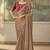 Chiku faux chiffon saree with rich red embroidered blouse