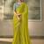 Lime green shimmer faux satin saree with sky blue embroidered blouse