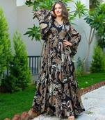 Black floral printed chinon anarkali gown for women