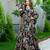 Black floral printed chinon anarkali gown for women