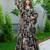 Black floral printed chinon anarkali gown for women