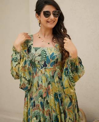 Multicolor floral printed chinon anarkali gown for women 3