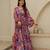 Pink floral printed chinon anarkali gown for women