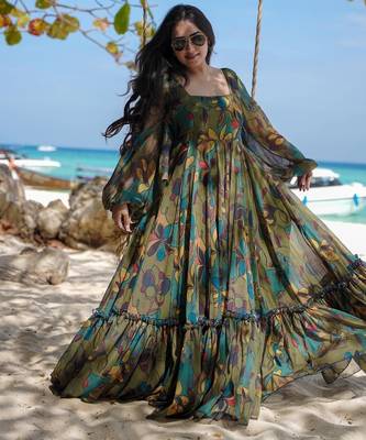 Multicolor floral printed georgette anarkali gown for women 1