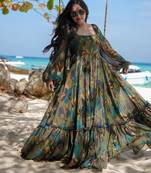 Multicolor floral printed georgette anarkali gown for women