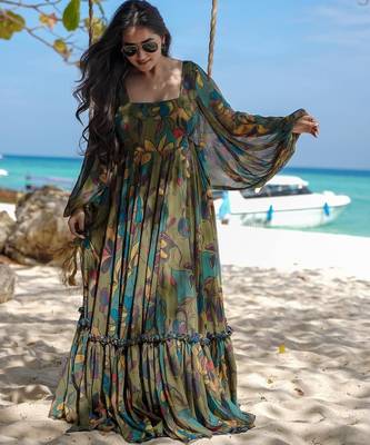 Multicolor floral printed georgette anarkali gown for women 2