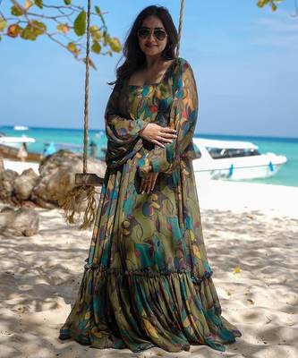 Multicolor floral printed georgette anarkali gown for women 3