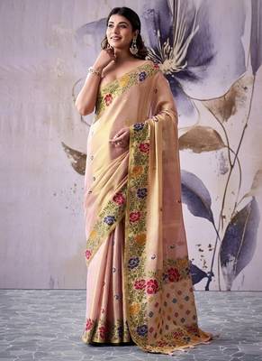 light peach tissue floral weaving saree  1
