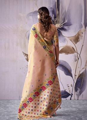 light peach tissue floral weaving saree  2
