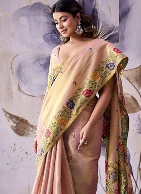 light peach tissue floral weaving saree  3