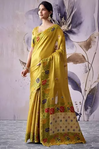 yellow tissue floral weaving saree 