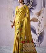 yellow tissue floral weaving saree 