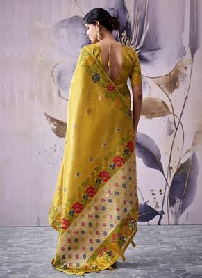 yellow tissue floral weaving saree  2
