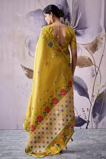 yellow tissue floral weaving saree 