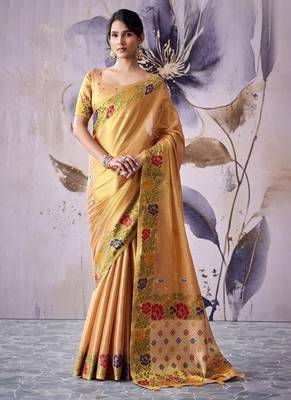 golden tissue floral weaving saree  1