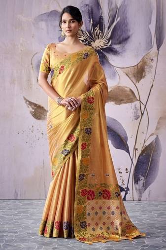golden tissue floral weaving saree 