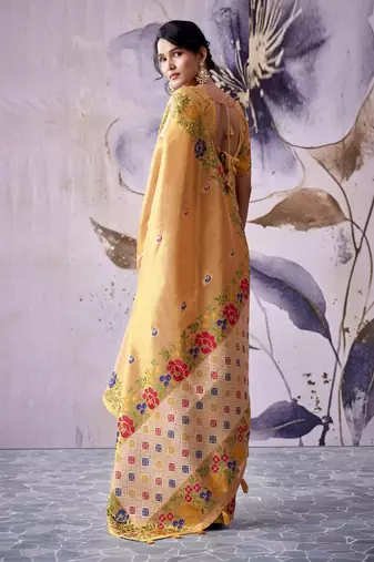 golden tissue floral weaving saree 