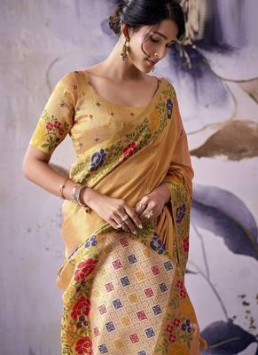 golden tissue floral weaving saree  3