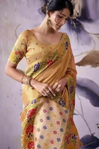 golden tissue floral weaving saree 