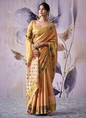 golden tissue floral weaving saree  4