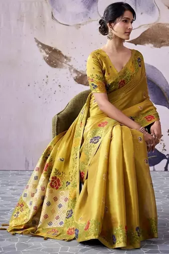 beige tissue floral weaving saree 